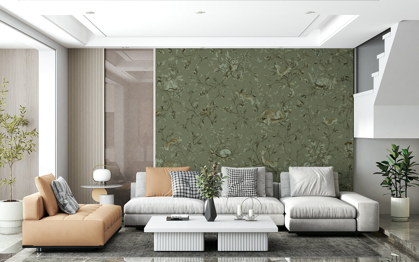 Soothing wall mural inspired by clay, sand, and stone hues creating an earthy haven vibe.