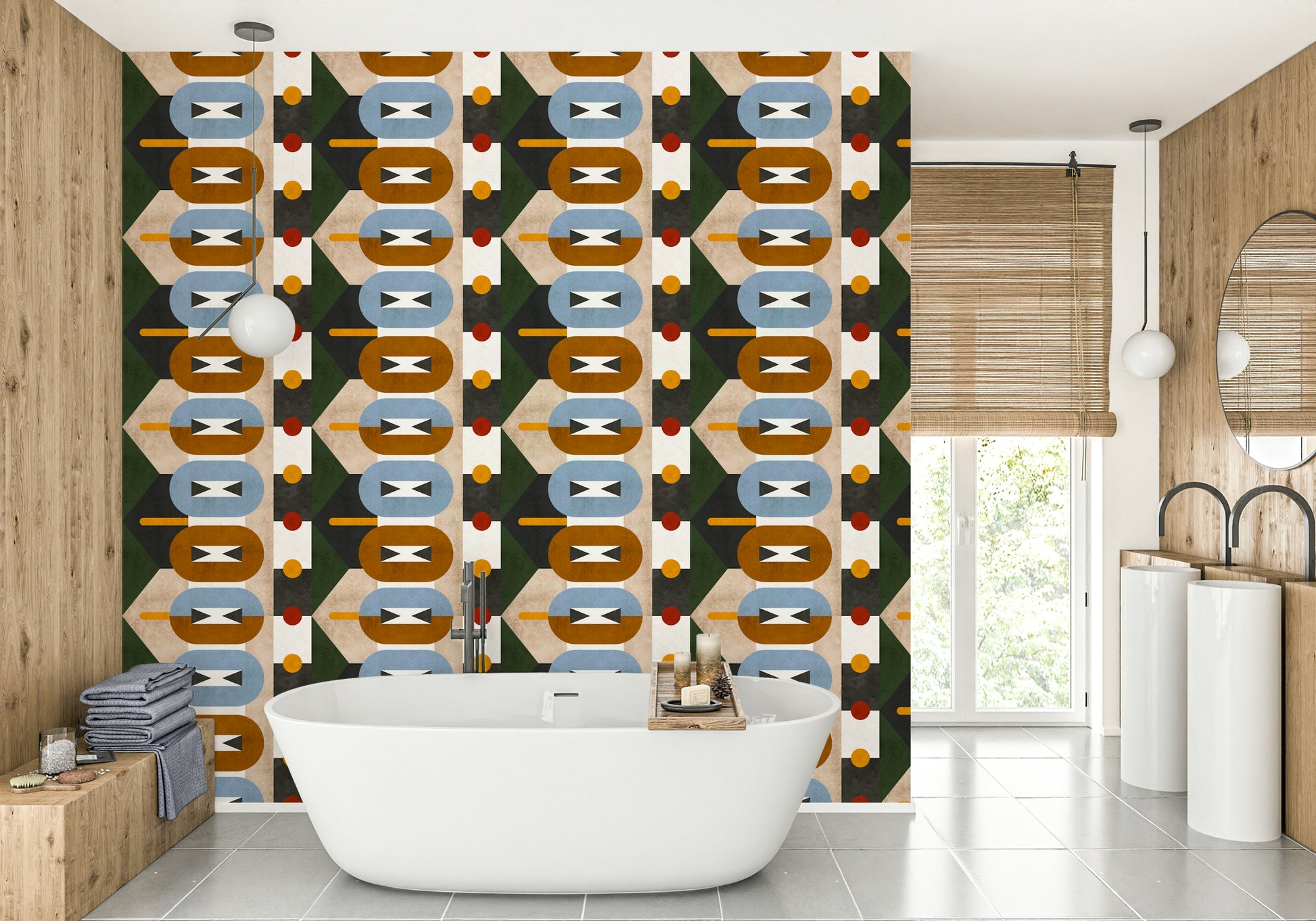 Colorful retro-inspired geometric wallpaper

