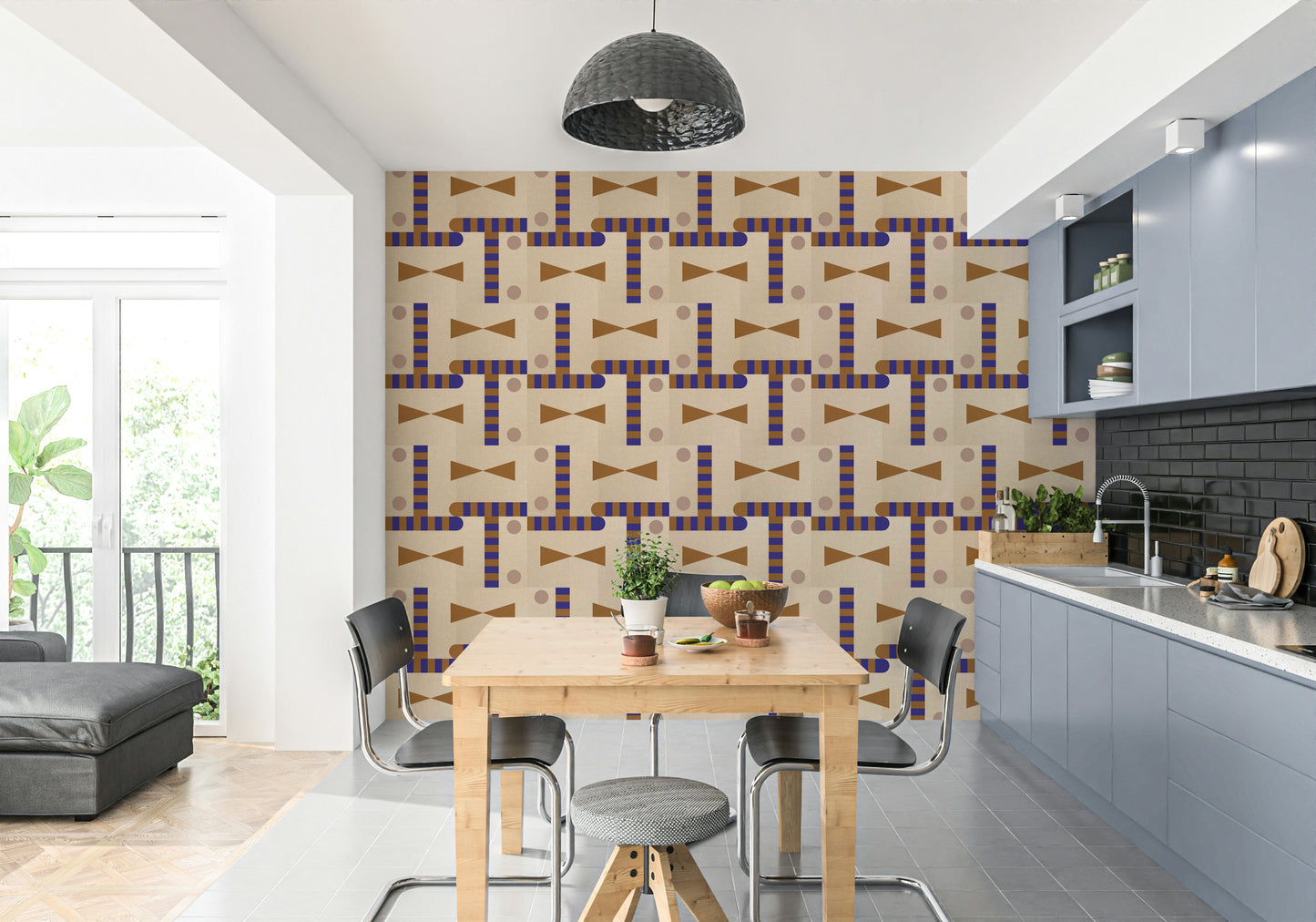 Decorative wall wallpaper with abstract forms

