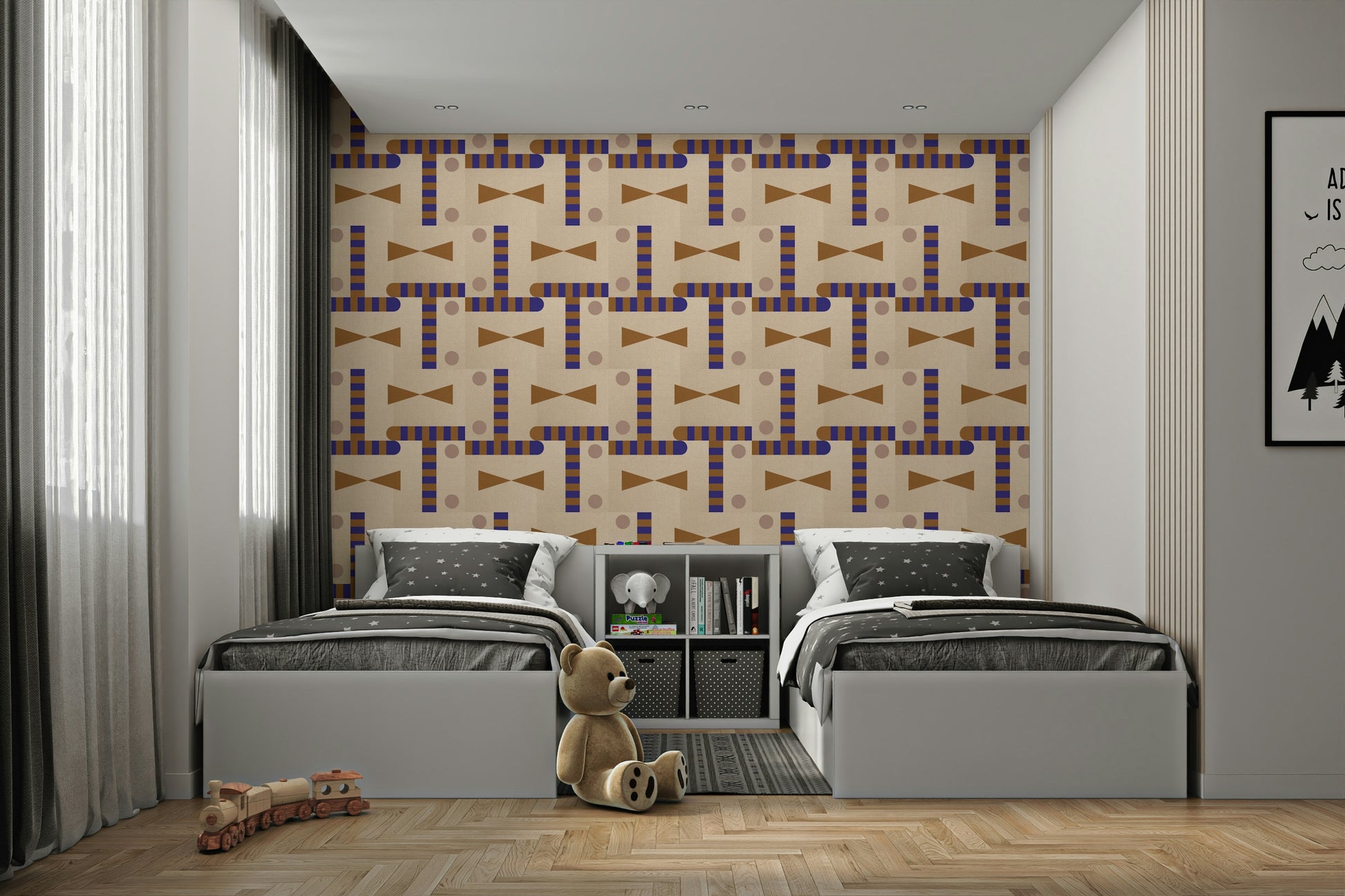 Brown bowtie shapes and dots wall wallpaper

