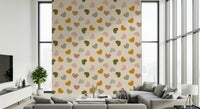 Heartfelt Harmony wallpaper showcasing a blend of patterned and plain hearts in natural tones.