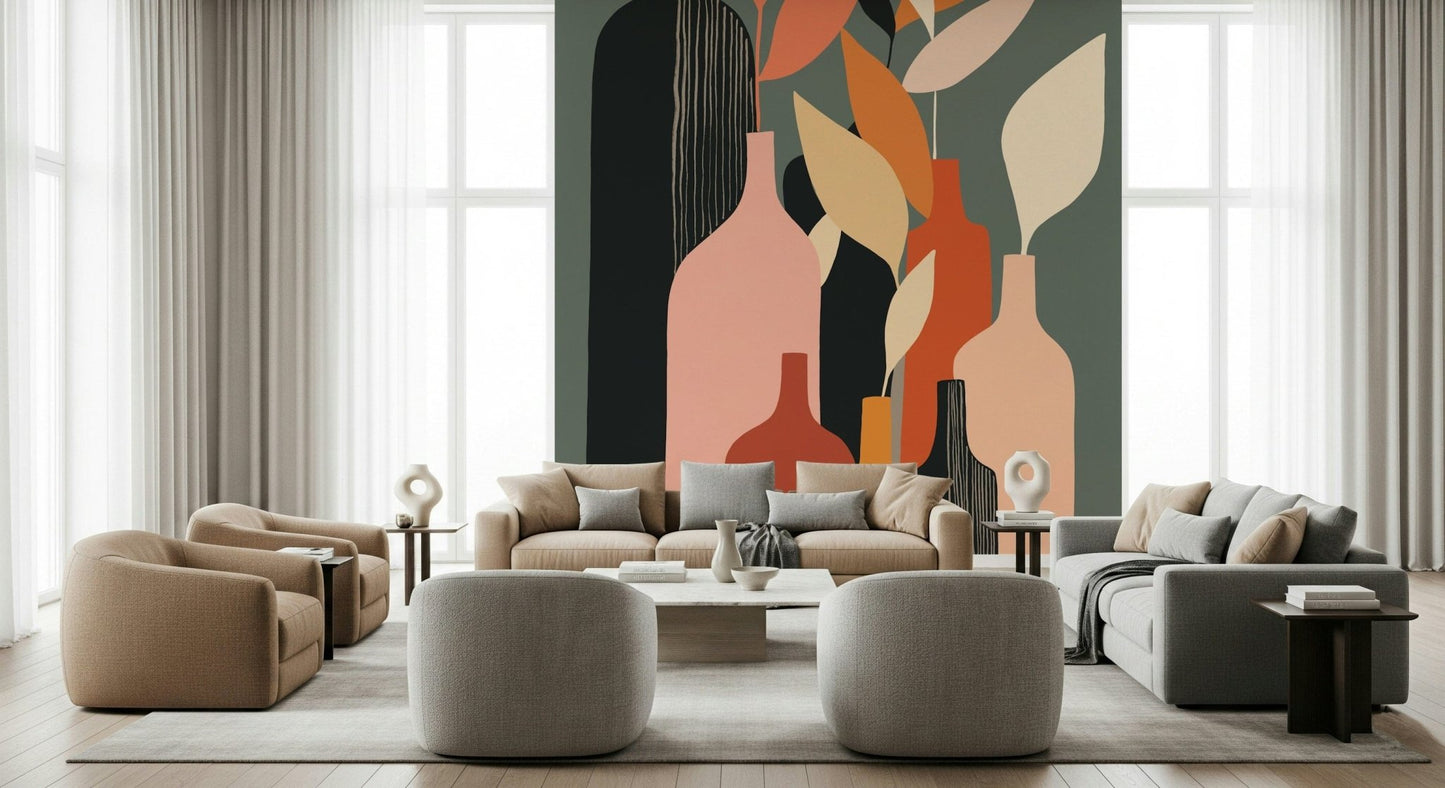 Earthy Hues Bottle Decor Wall Mural
