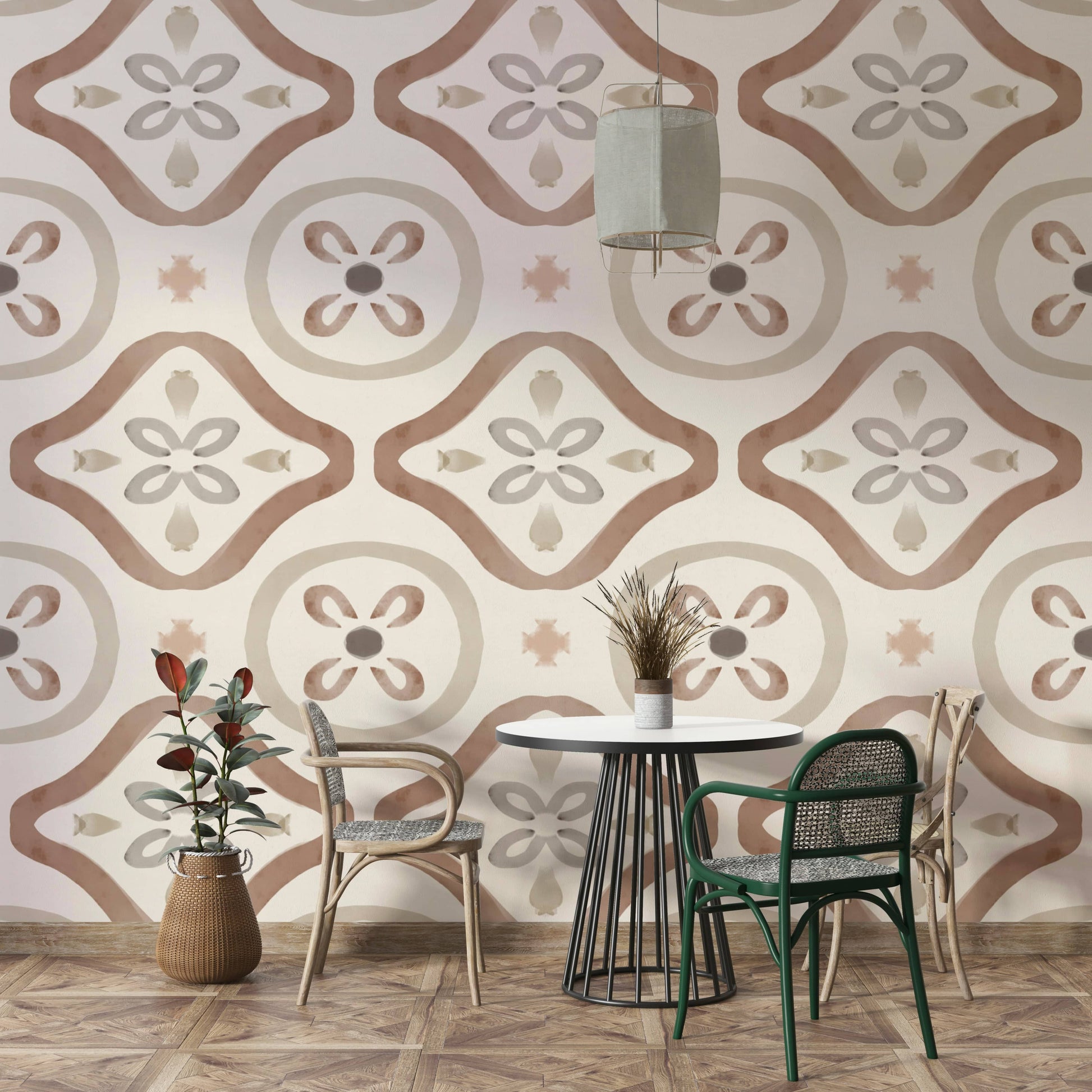 Wall mural with whimsical shapes and colors

