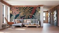 A beautiful wide-angle wall mural of plant leaves.

