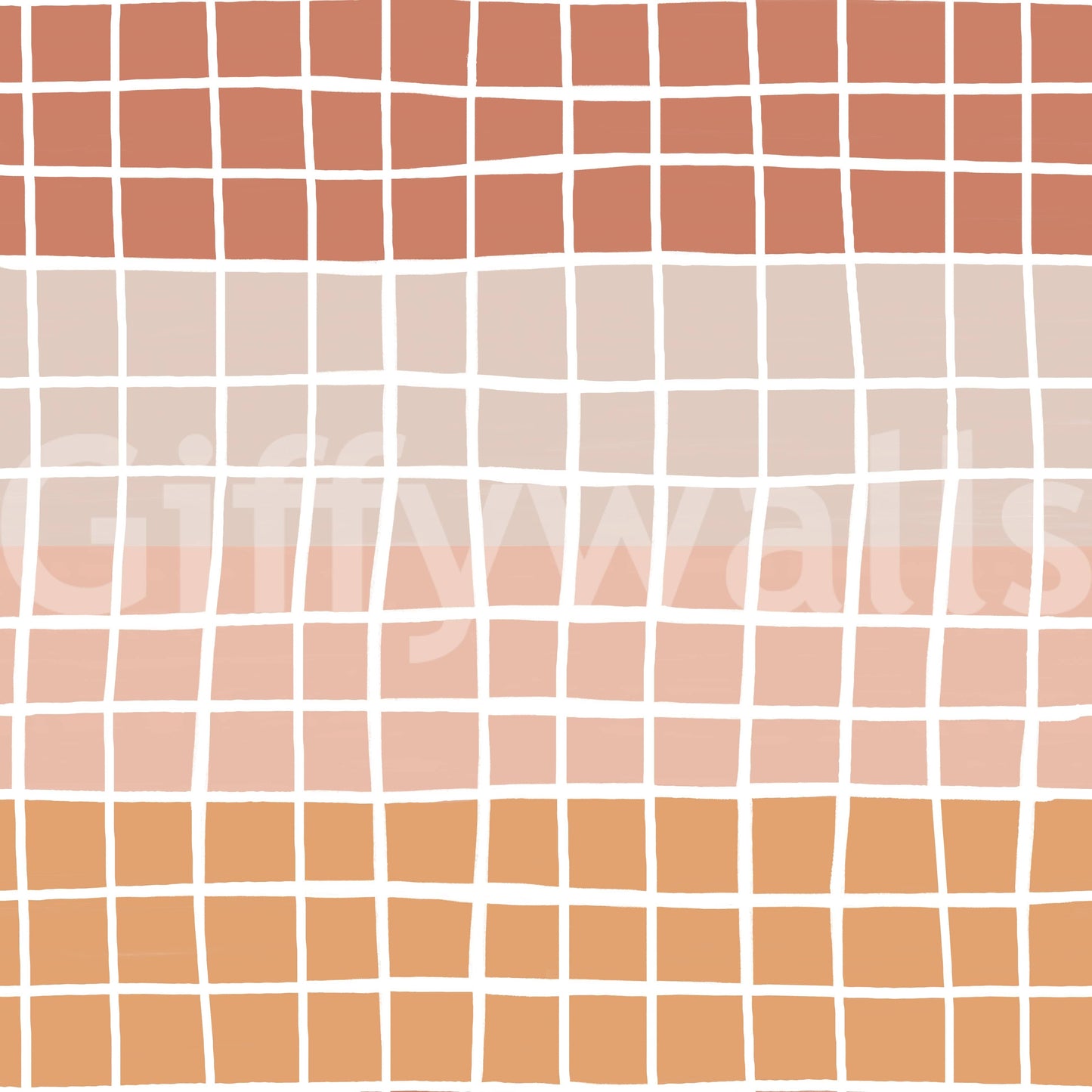Soothing hand-drawn grid wallpaper blending terracotta, rust, peach, and beige squares naturally.