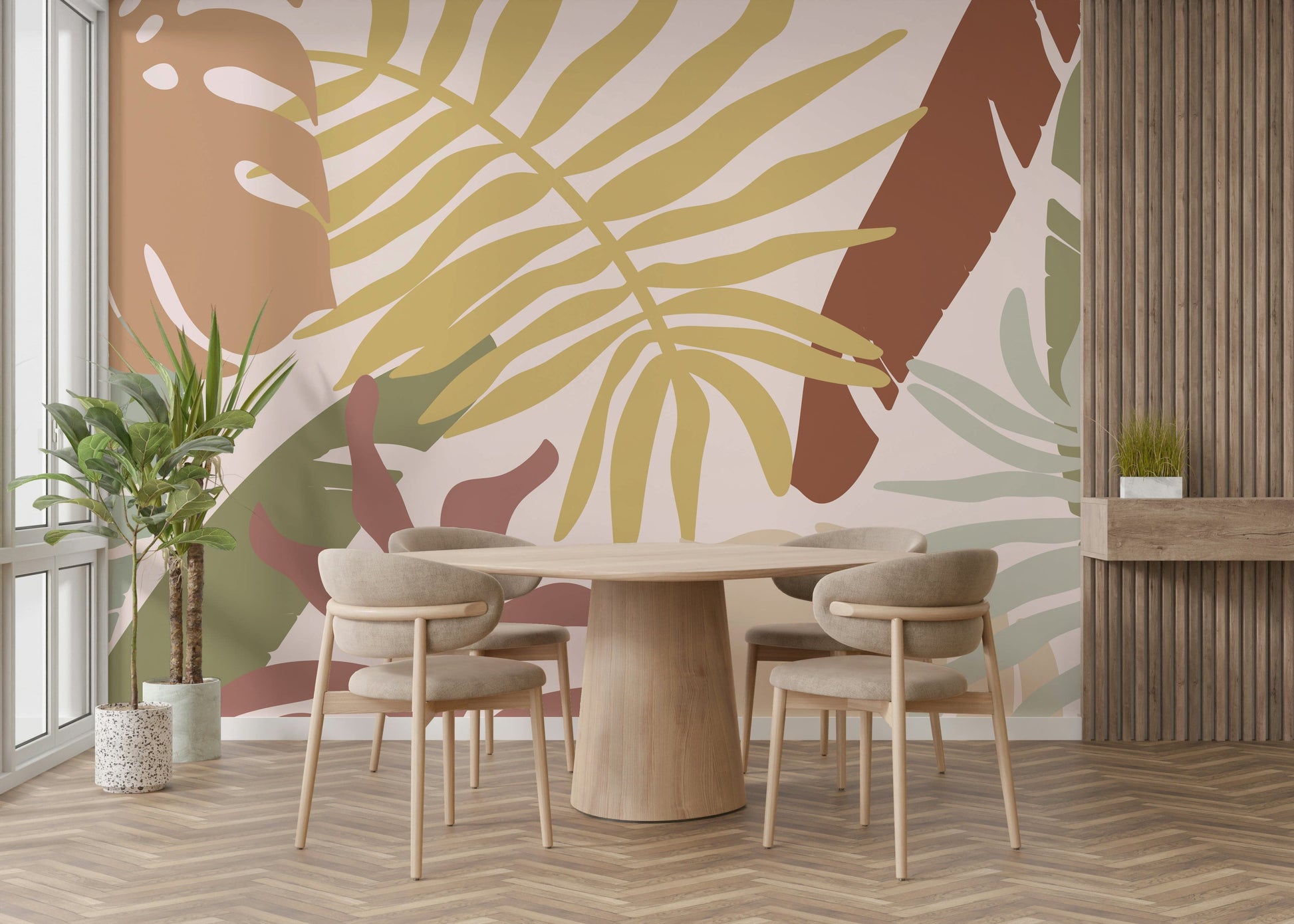 A serene tropical foliage wall mural for your decor.

