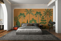 A peaceful wall mural with an organic, botanical design.

