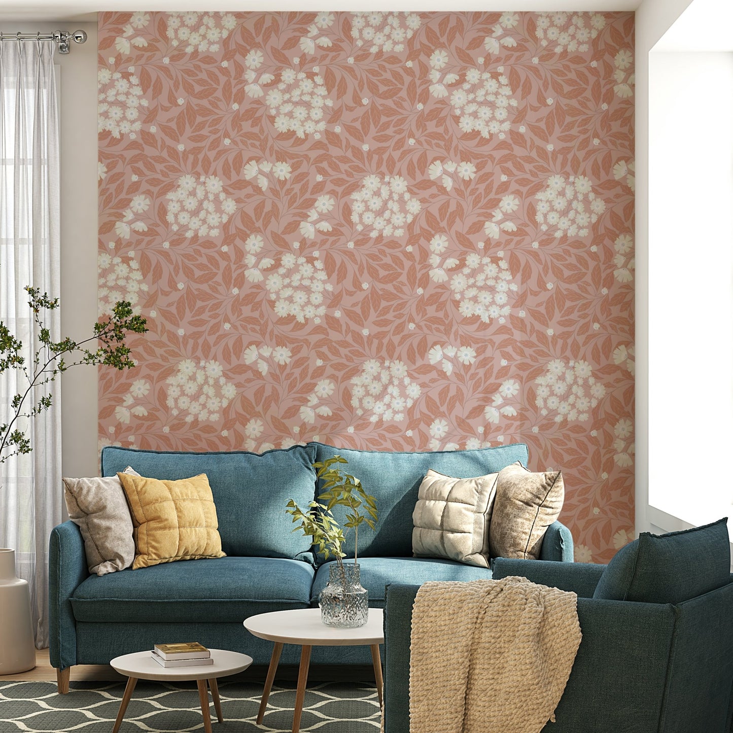 Elegant petal wallpaper for a peaceful master bedroom feature wall.