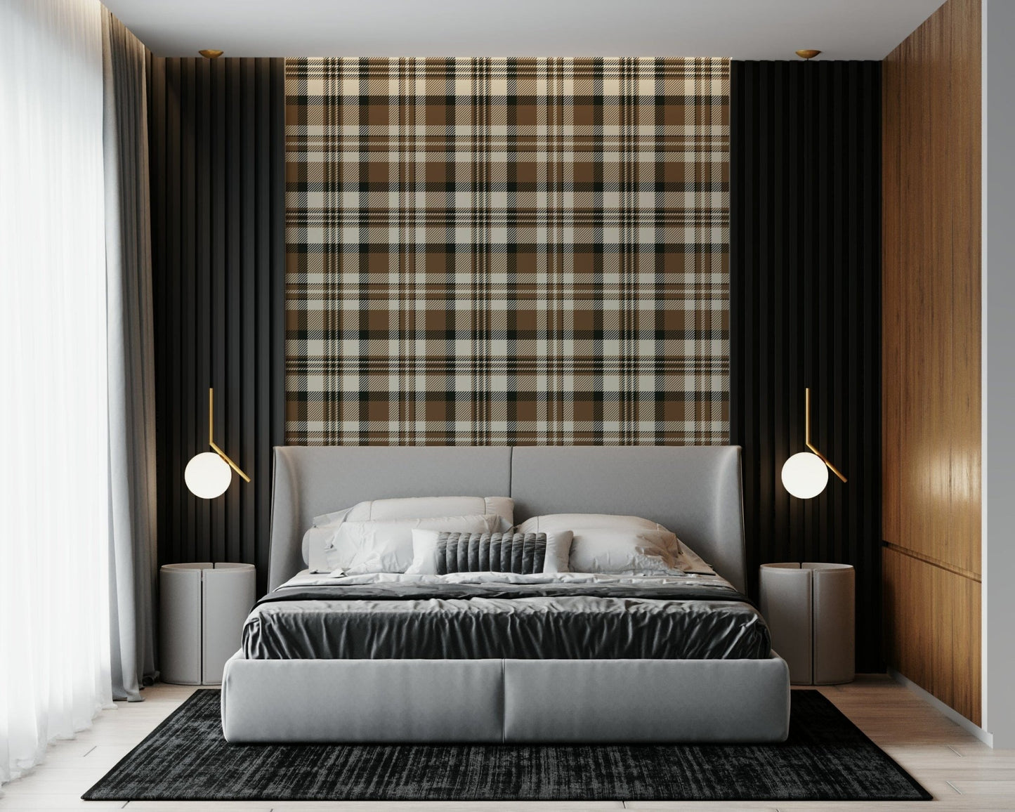 Warm and natural plaid wallpaper adding a cozy, timeless touch to walls.