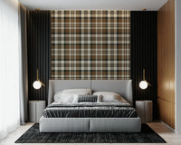 Warm and natural plaid wallpaper adding a cozy, timeless touch to walls.
