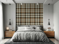 Earthy Plaid wallpaper creating a warm, inviting atmosphere in any room.