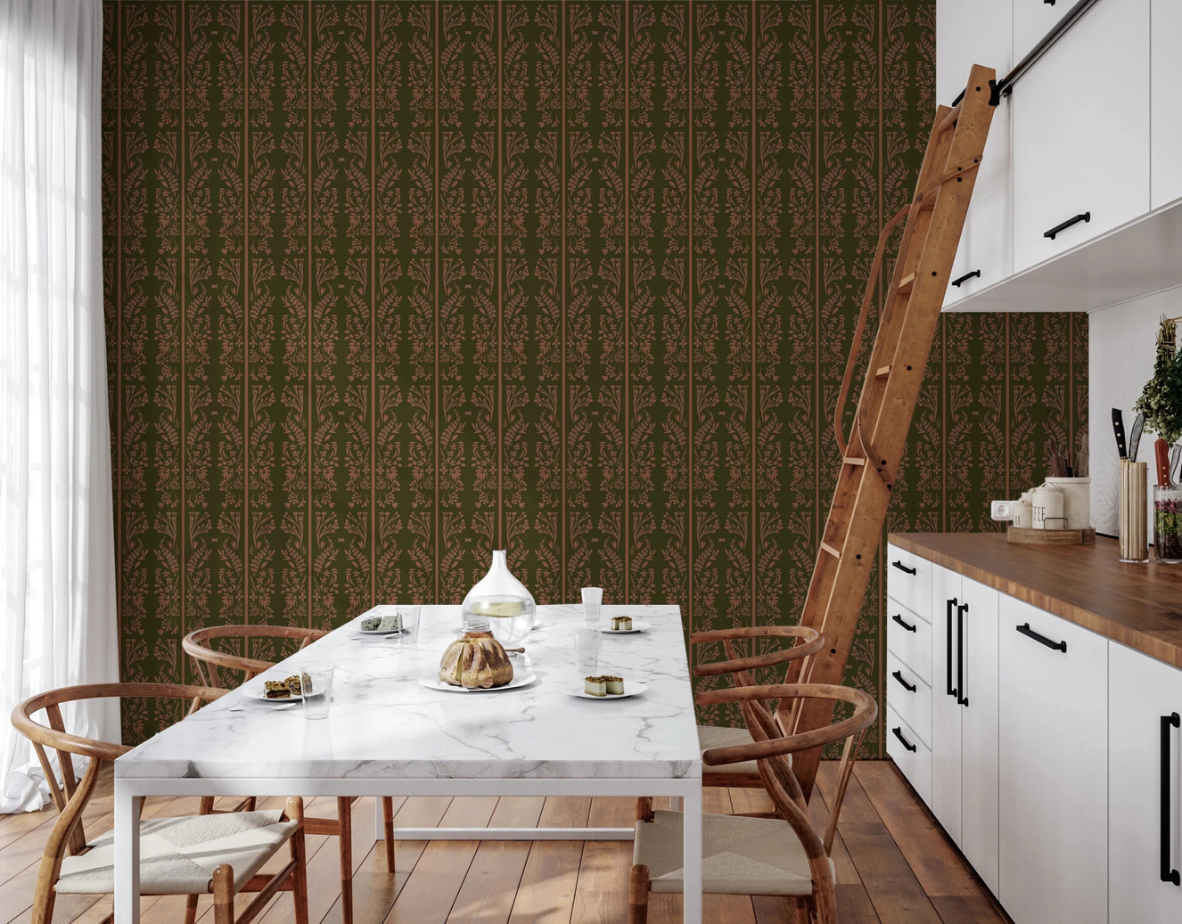 Earthy toned Cottagecore Floral stripes Wallpaper⁠