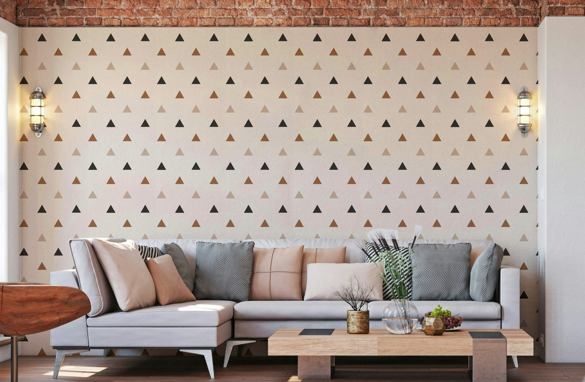A peaceful wall mural with a modern, geometric design.

