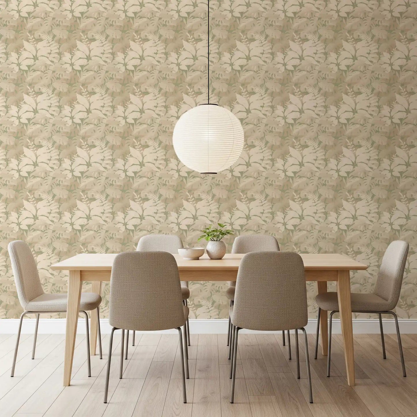 Earthy Tropics wallpaper with oversized monstera leaves silhouettes