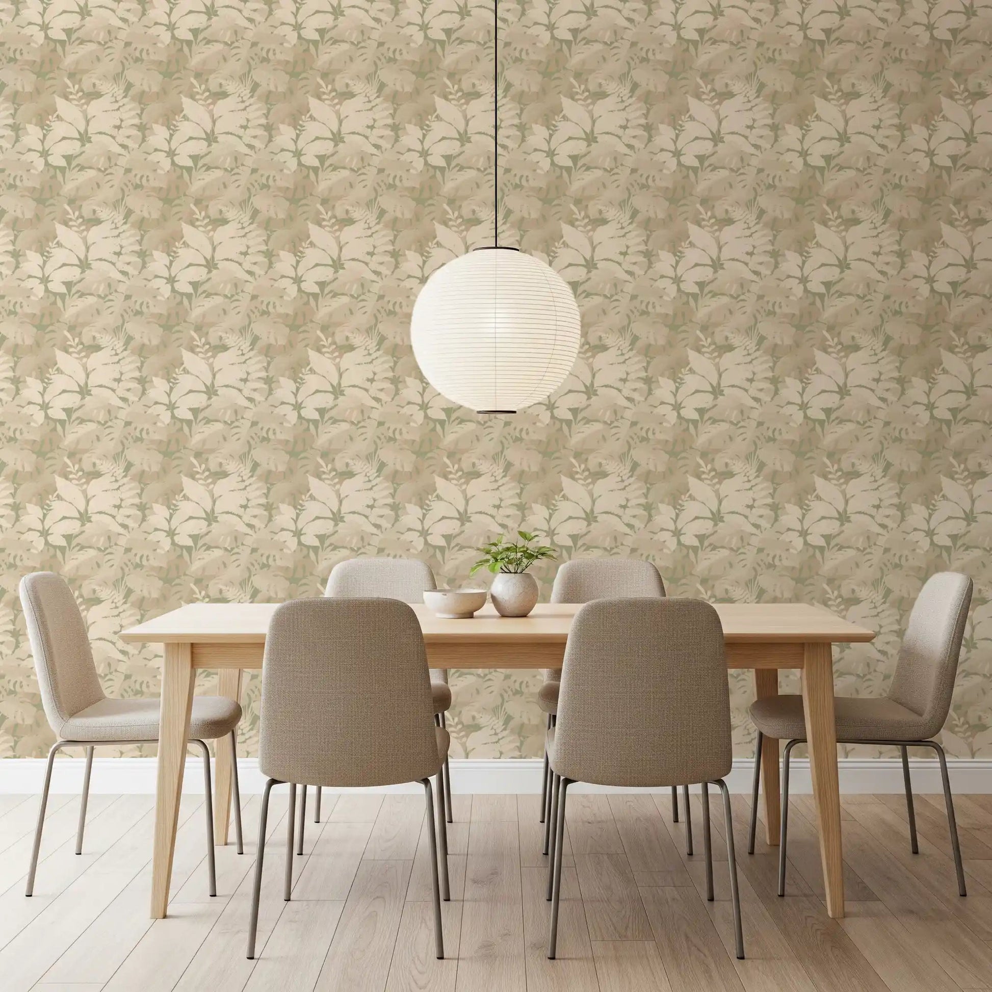 Earthy Tropics wallpaper with oversized monstera leaves silhouettes