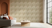 Hallway Earthy Tropics wallpaper featuring layered leaf silhouettes