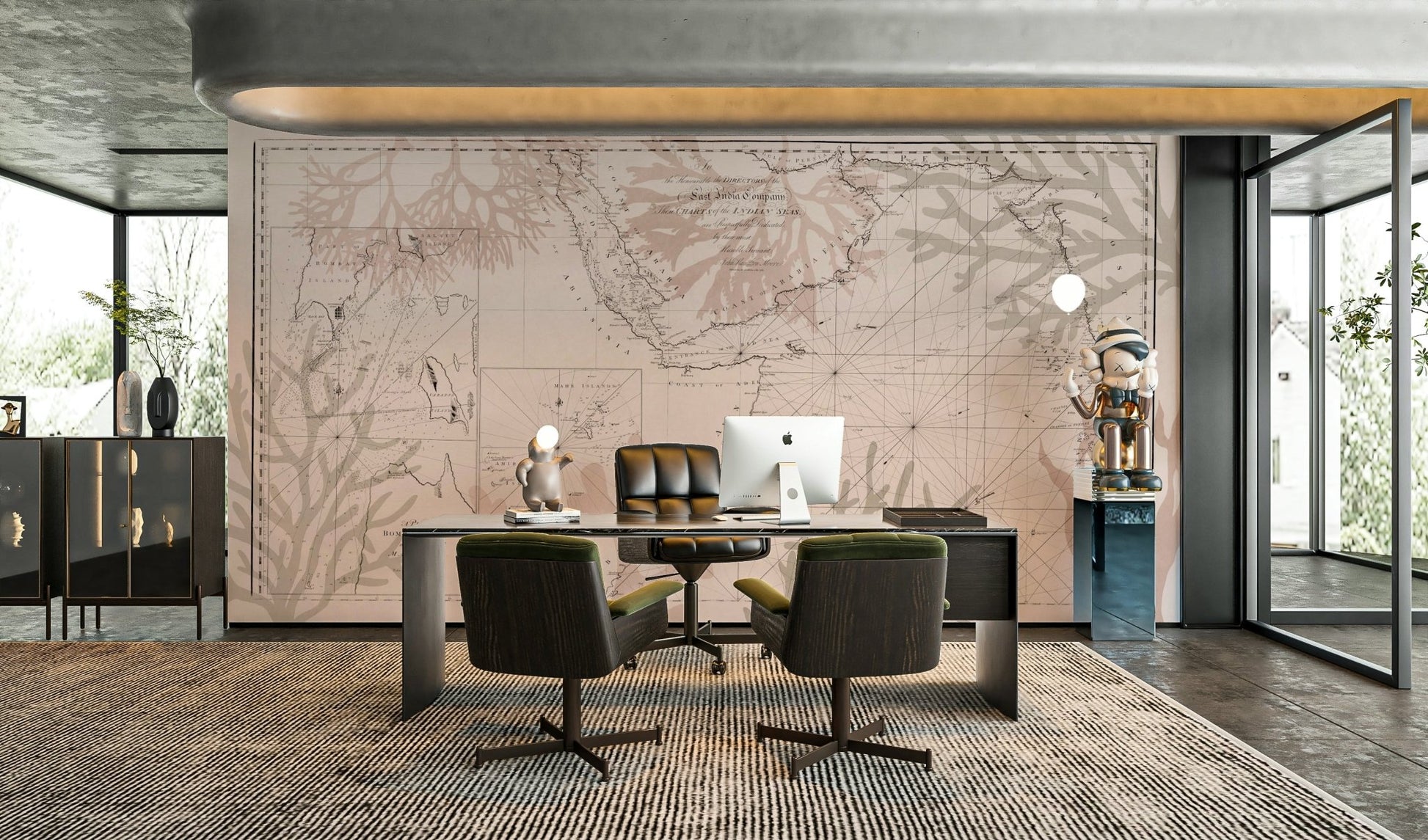 Tropical jungle meets historic map wall design


