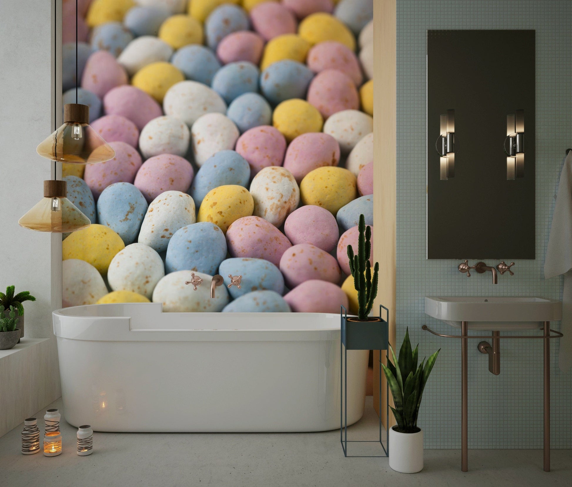 Easter Indulgence, full frame candies, pastel colors, removable wallpaper.