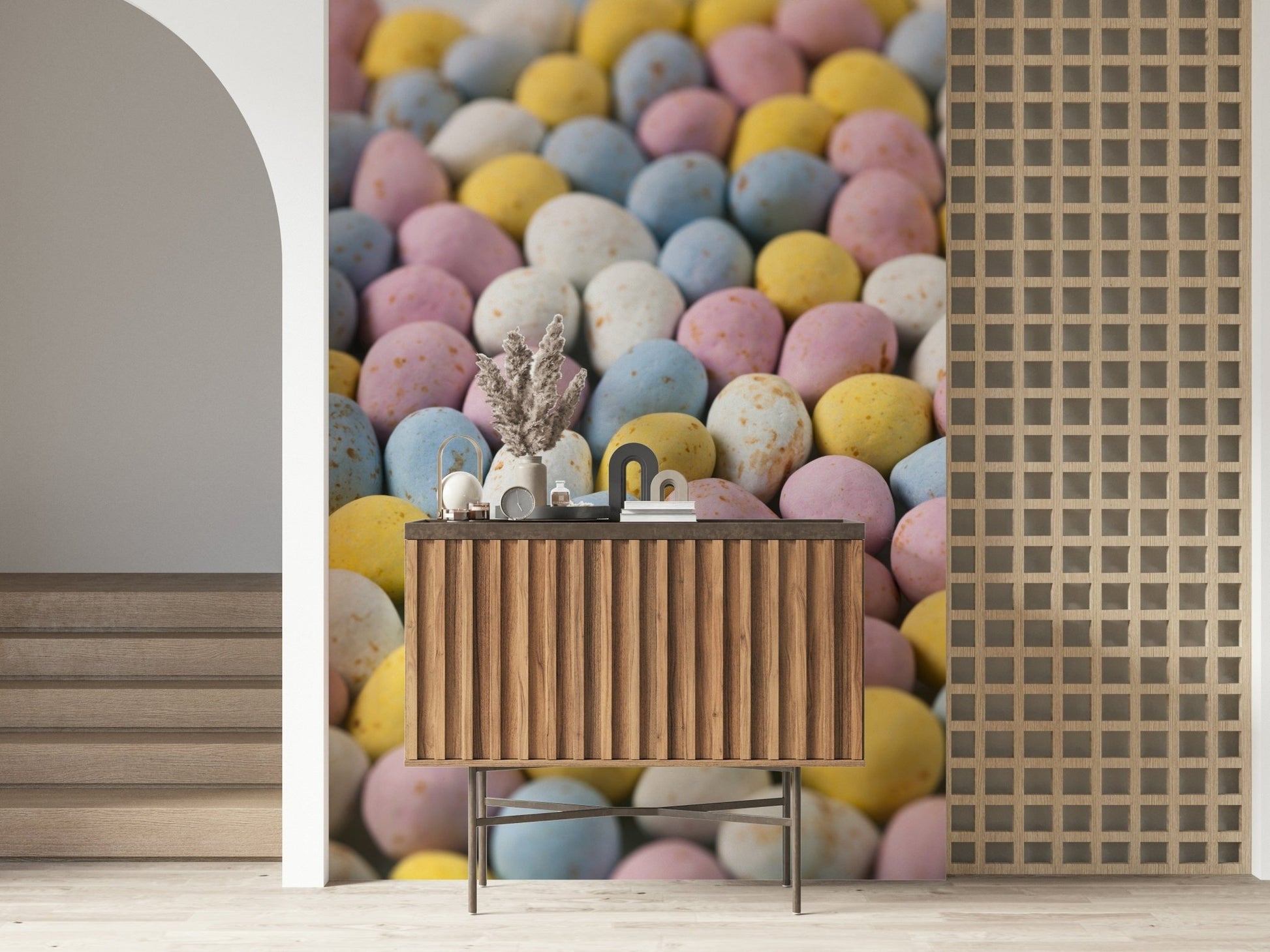 Pastel candy eggs wall mural in soft tones