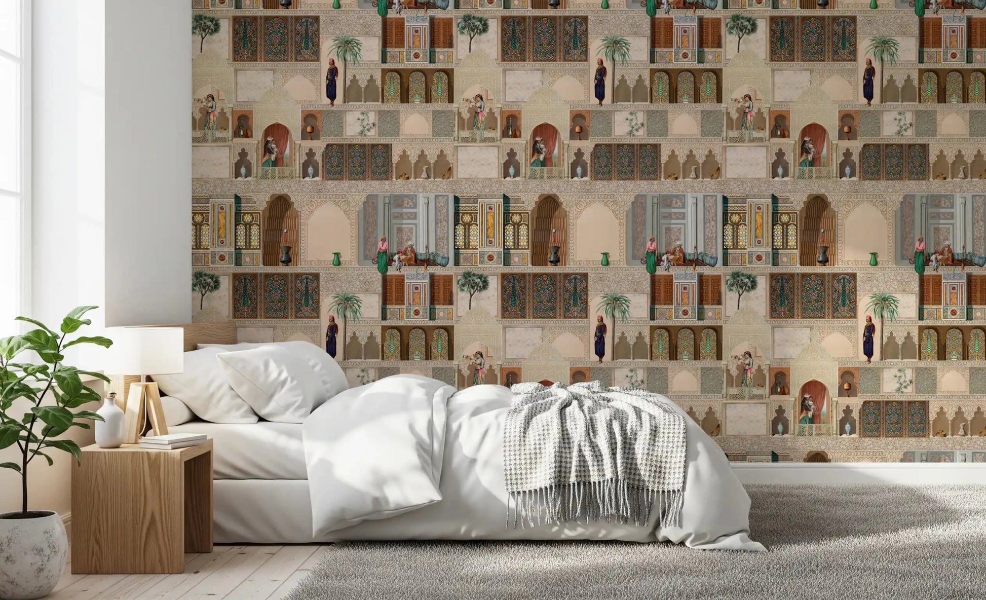 Bedroom wall mural featuring Eastern Palace Panorama palace panels