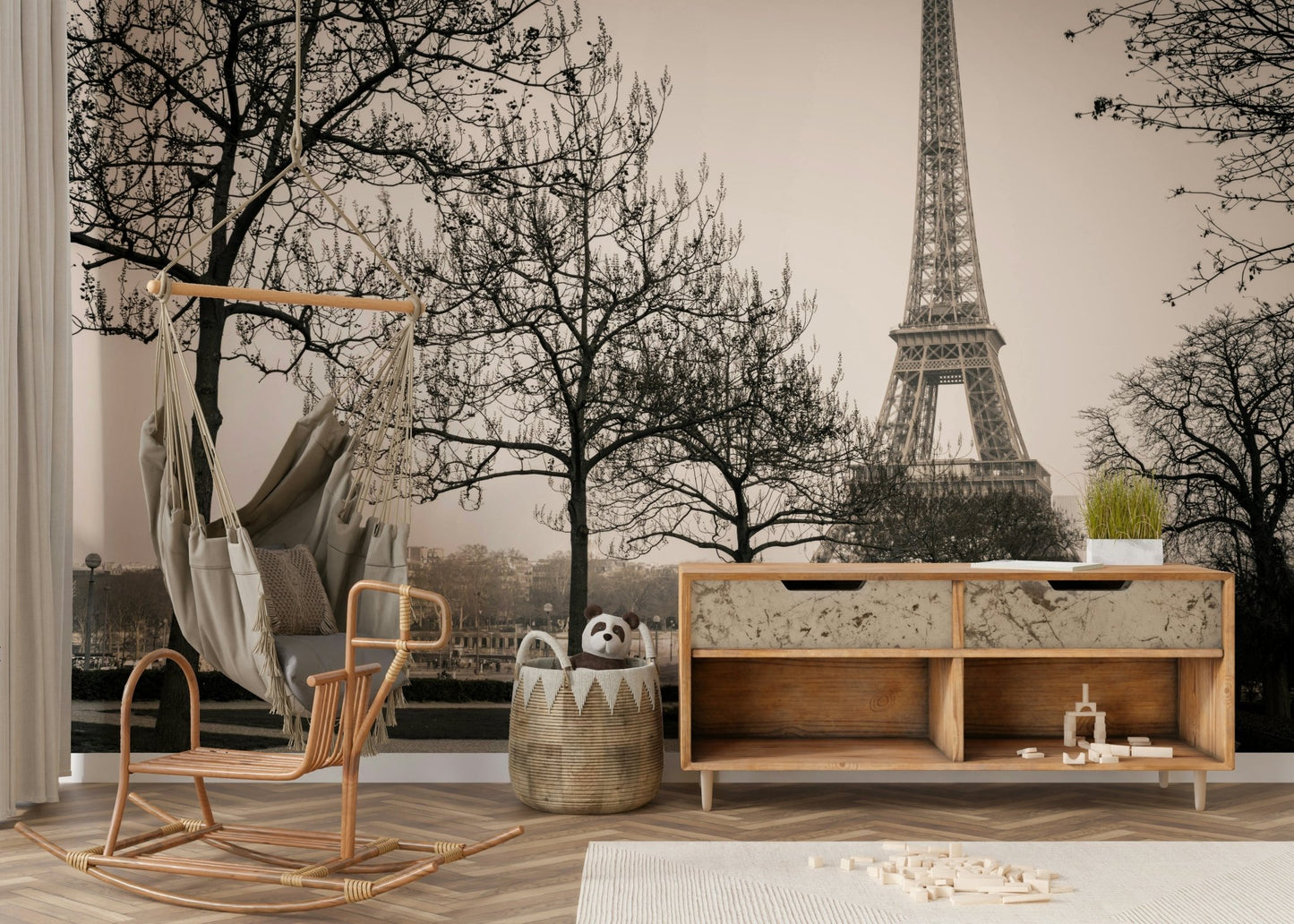 Parisian architecture and the Eiffel Tower captured in soft tones

