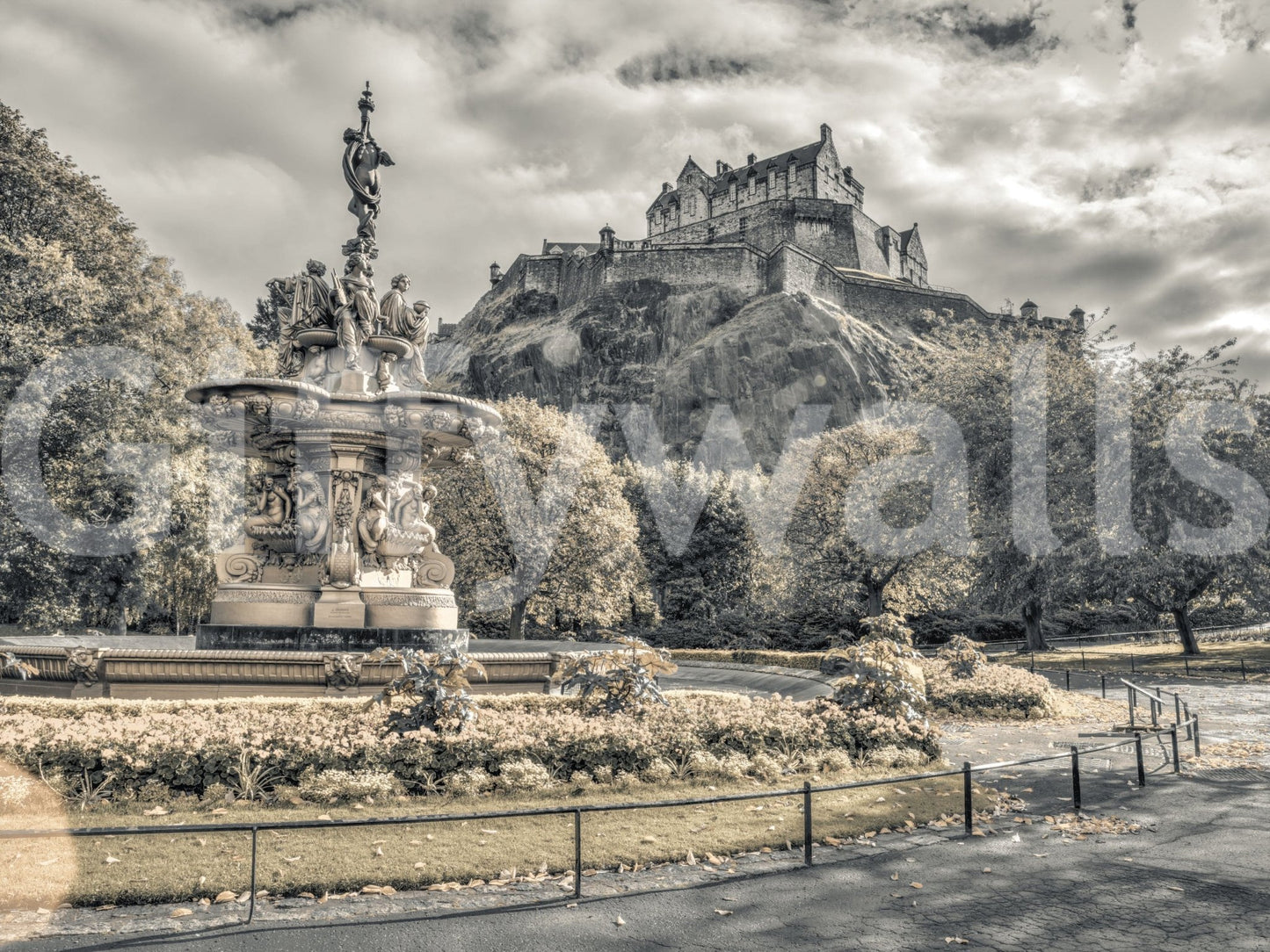 Picturesque Castle Vista heritage wallpaper for study room