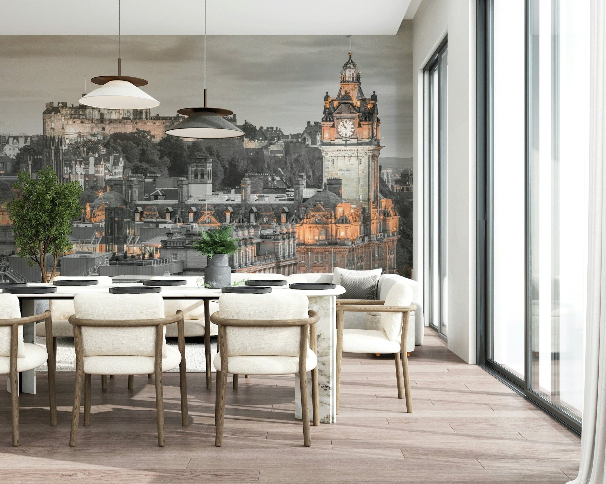 Vintage Edinburgh Castle wallpaper for walls, historic cityscape view.