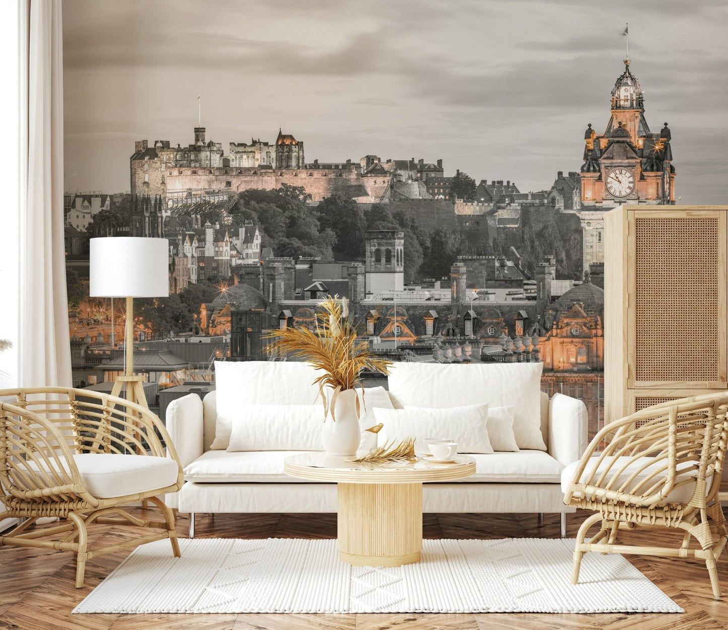 Stone architecture Edinburgh Castle wallpaper, rugged landscape.