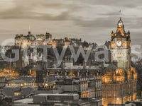 Monochrome Edinburgh Twilight with color pop, beautiful urban wallpaper.