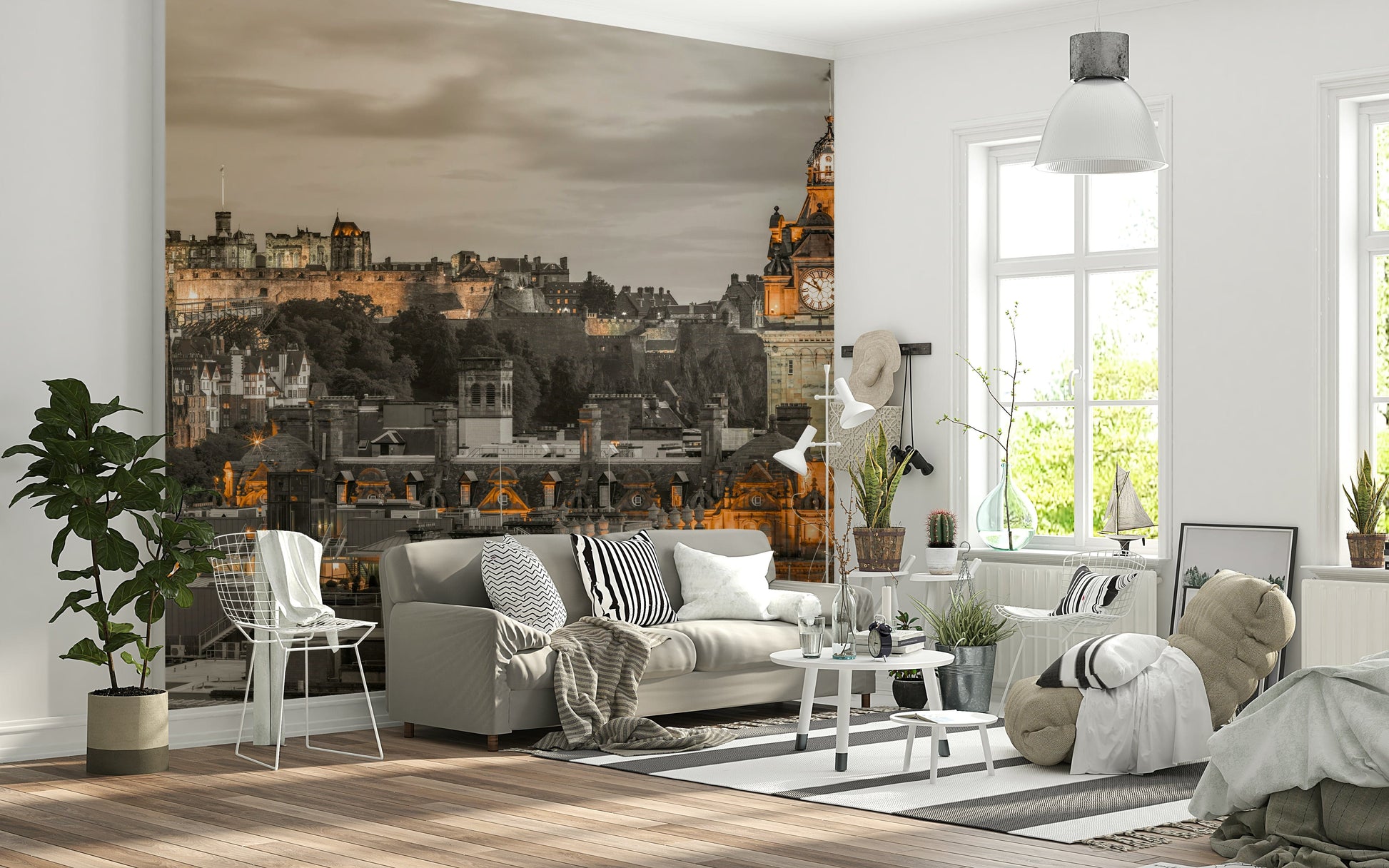 Sepia tone Edinburgh Twilight castle photograph, majestic urban backdrop.