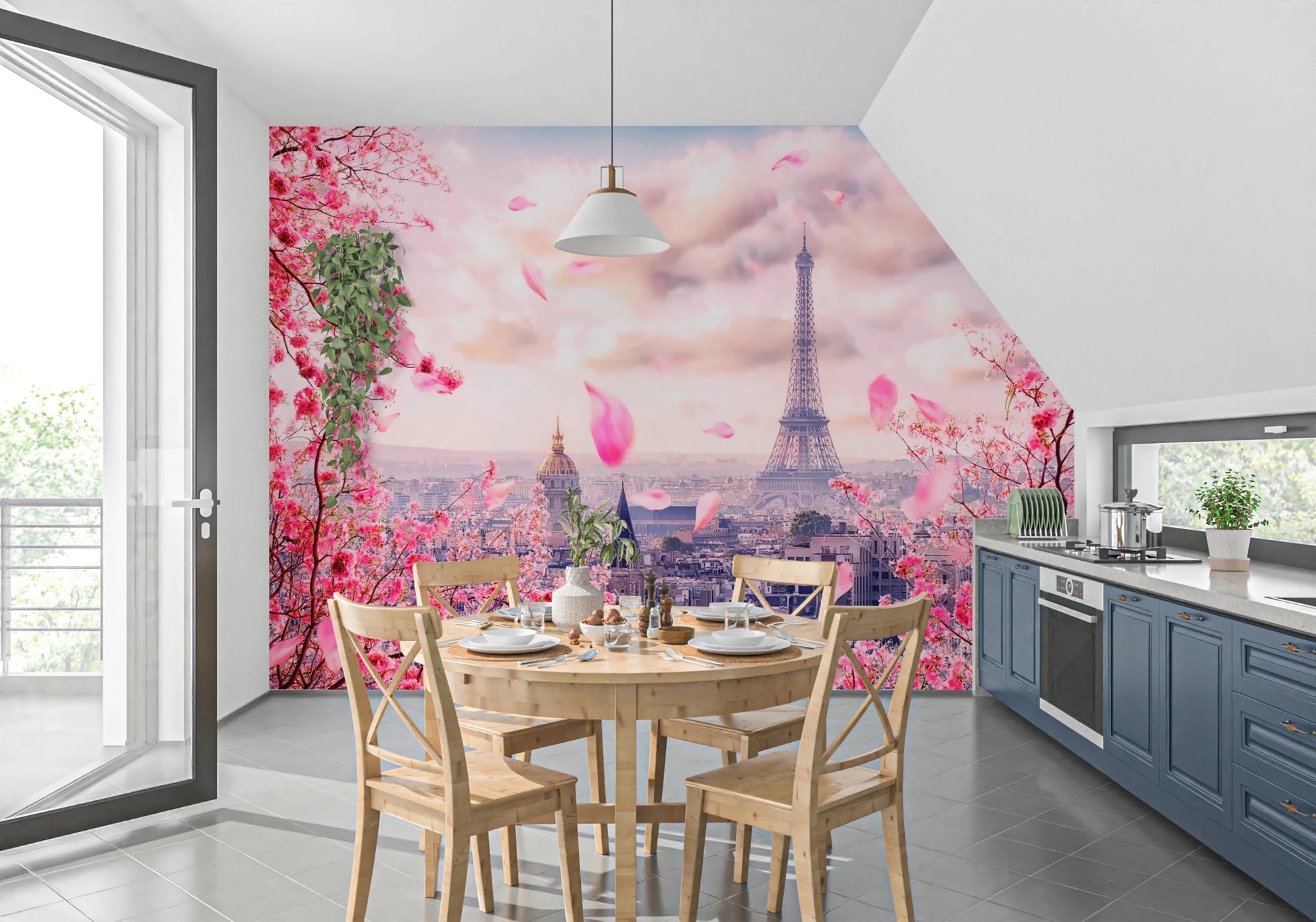 Eiffel's Rosy Haze Wall Mural