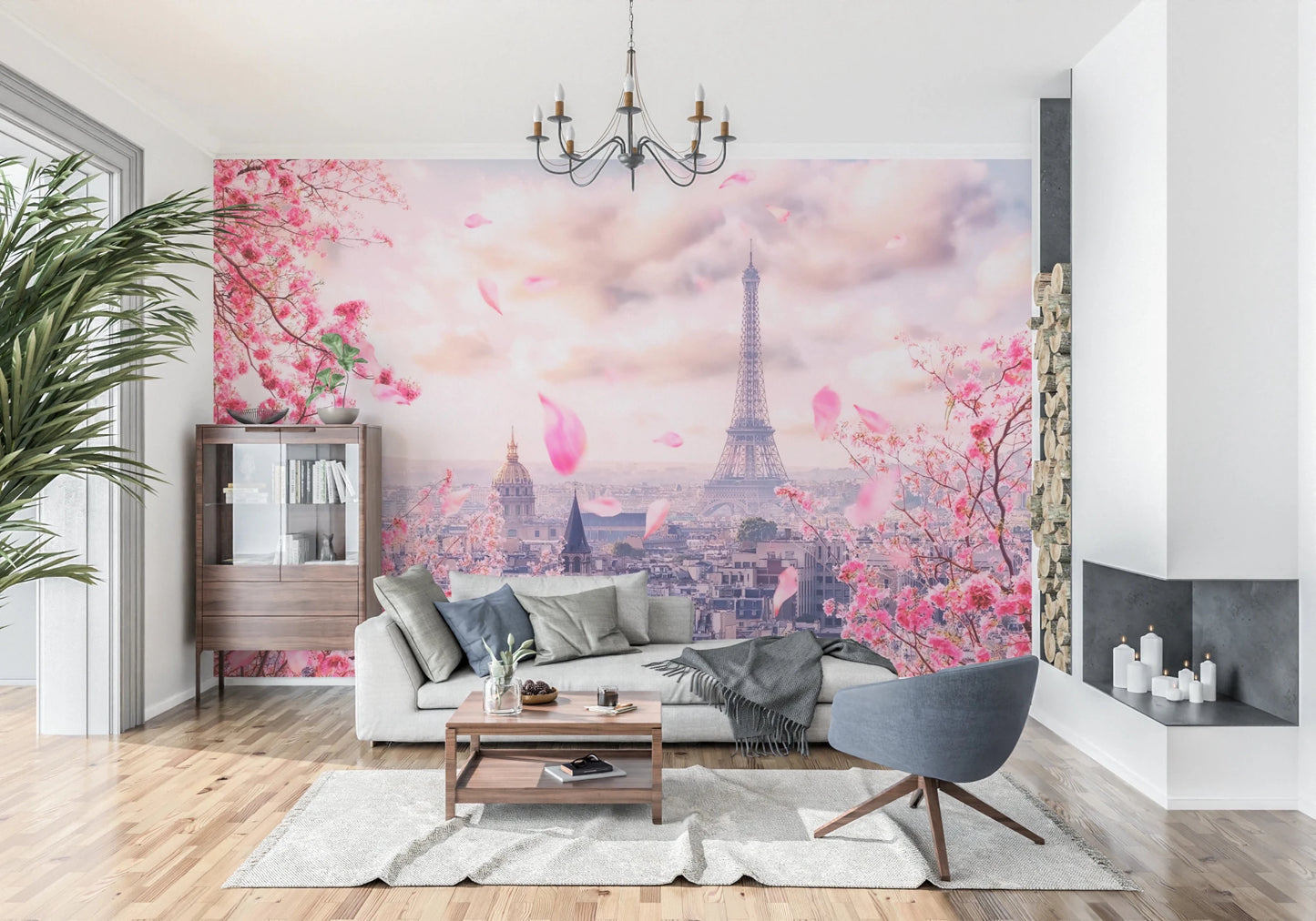Eiffel's Rosy Haze Wall Mural