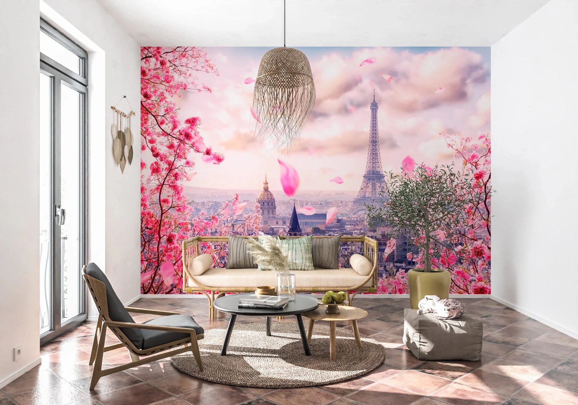 Eiffel's Rosy Haze Wall Mural
