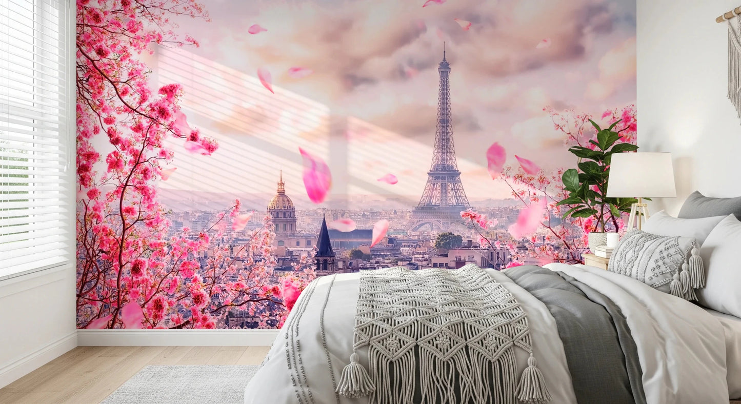 Eiffel's Rosy Haze Wall Mural