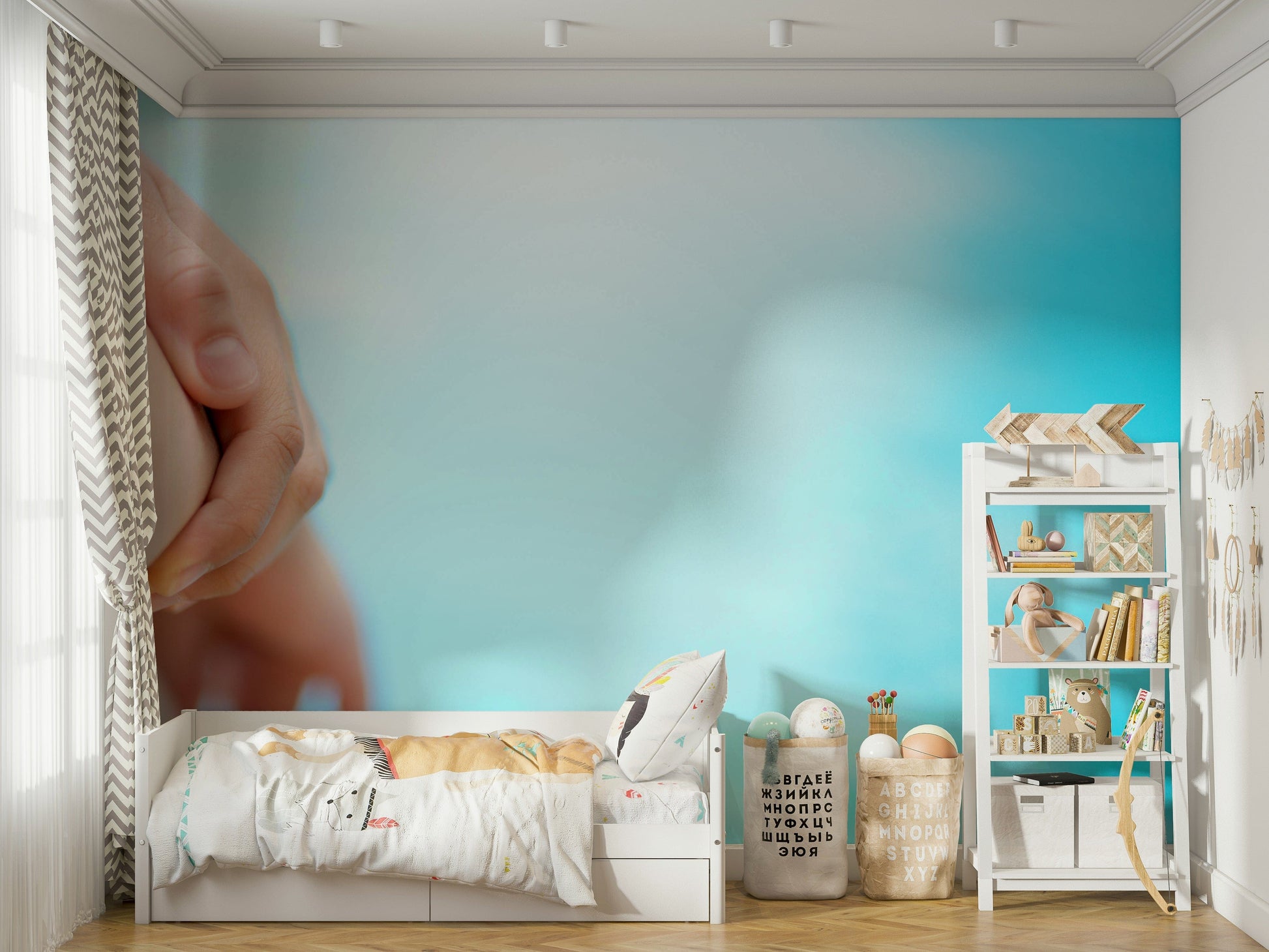 An artistic nature escape mural for home decor.

