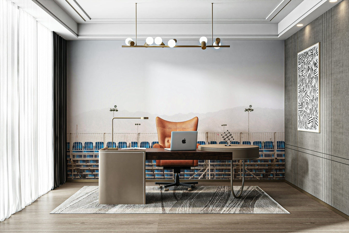 An artistic nature landscape mural for home decor.

