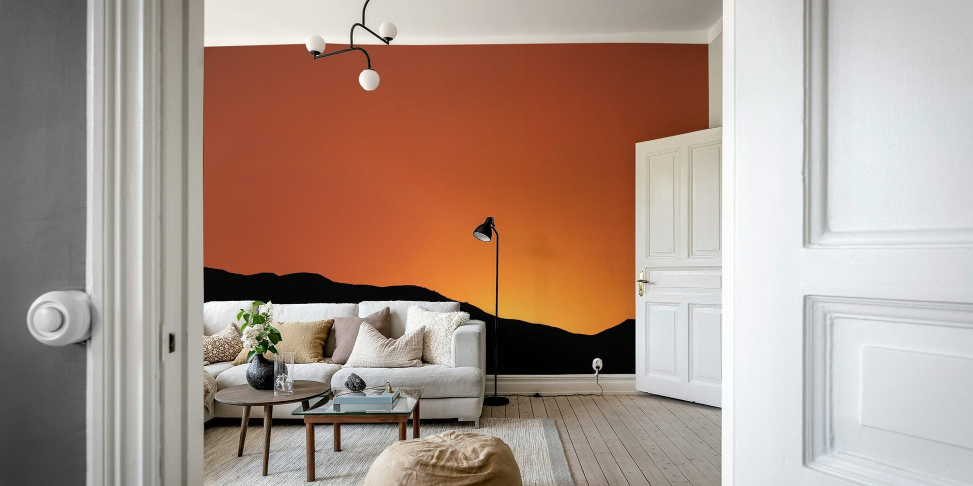 The peel and stick wallpaper on a smooth wall surface.

