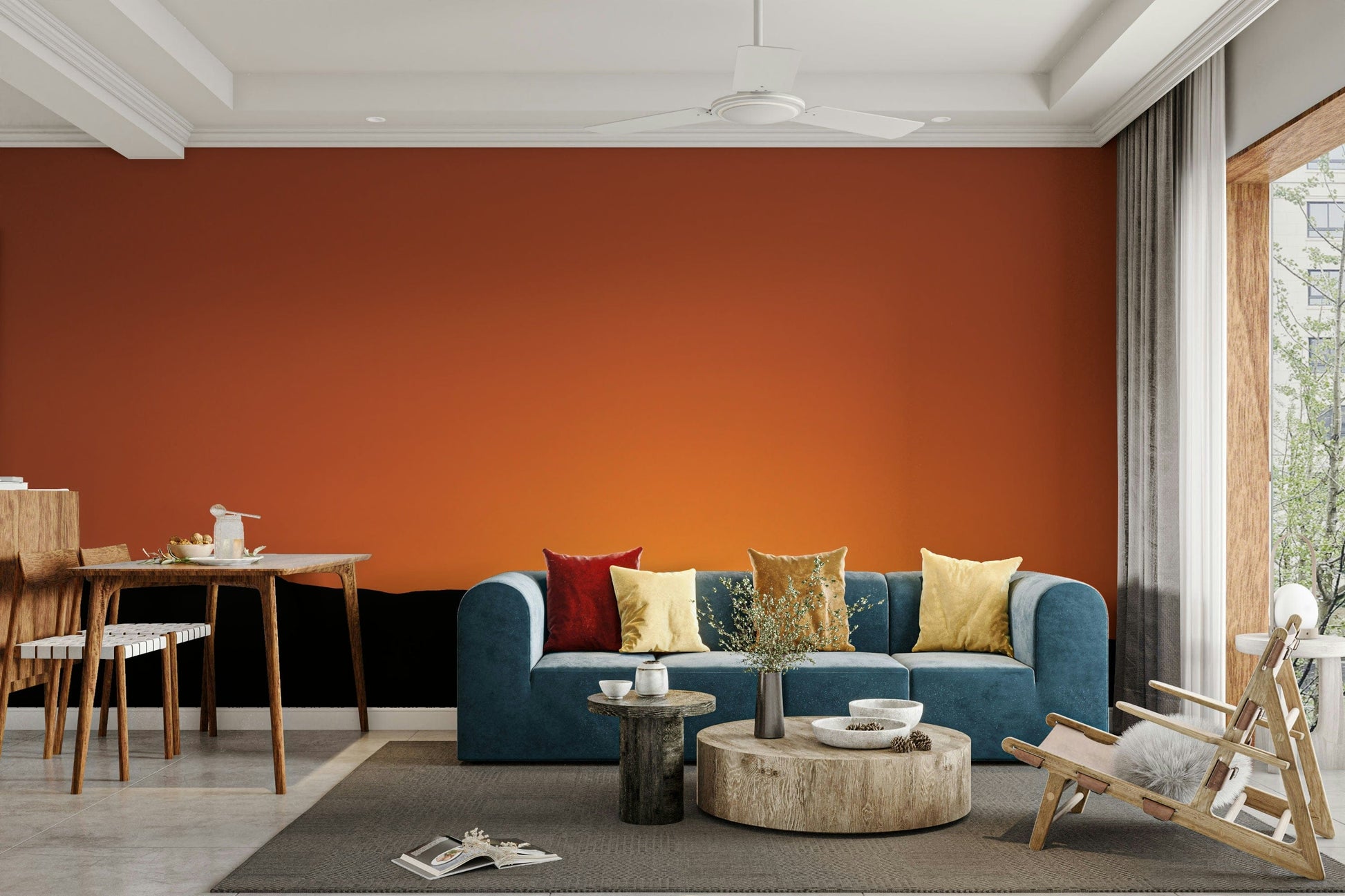 The wallpaper is used as a feature wall in a bedroom.

