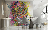 Jungle Leaves Neon Wall Mural – Eye-catching mural featuring tropical foliage with electric color accents.