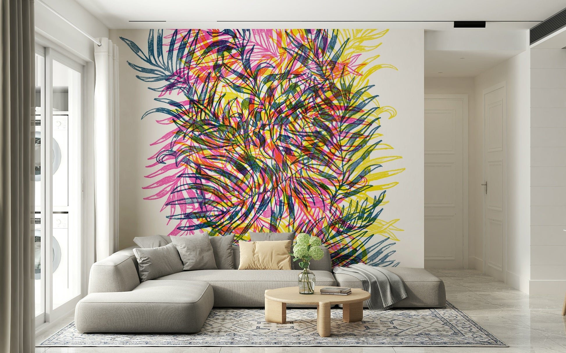 Neon Tropical Jungle Wallpaper – Energetic design featuring stylized jungle flora in bright, glowing colors.