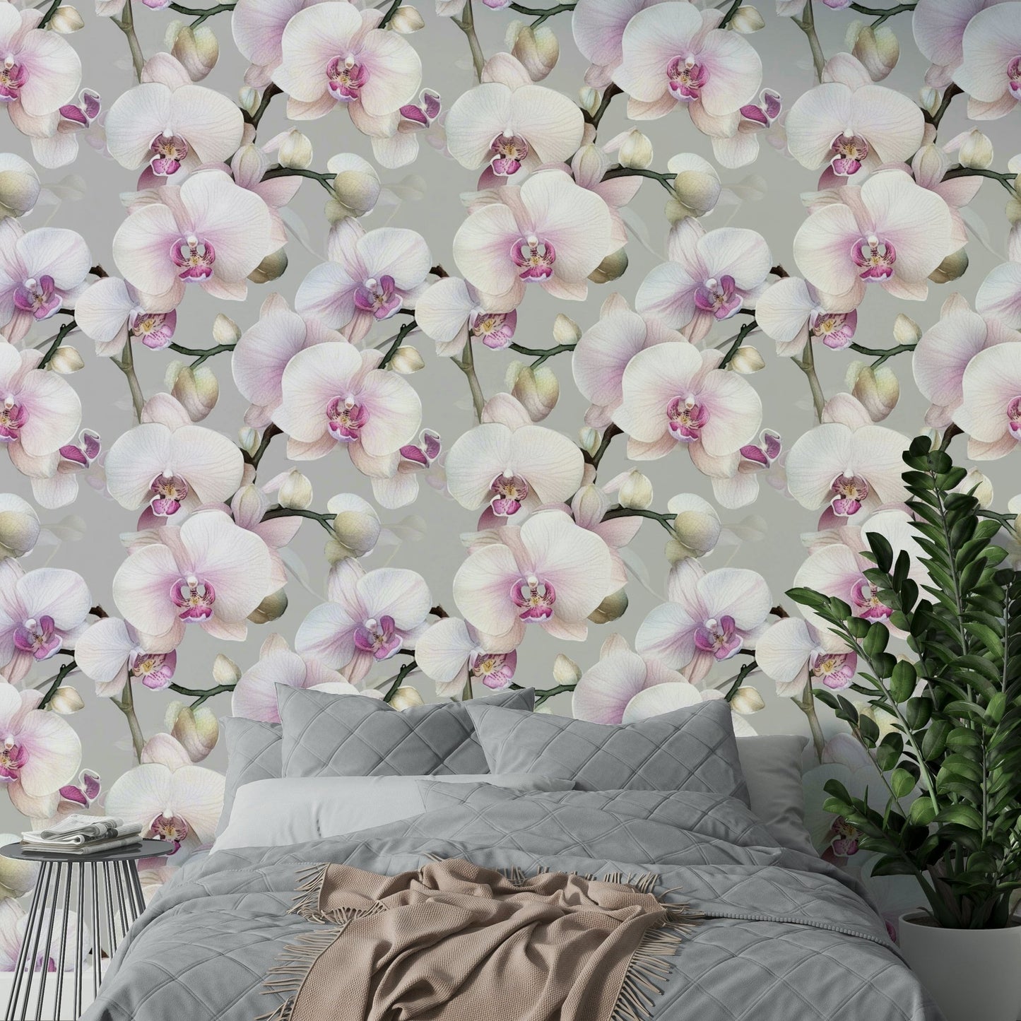 Orchid flower wallpaper mural for a calming, luxurious look.


