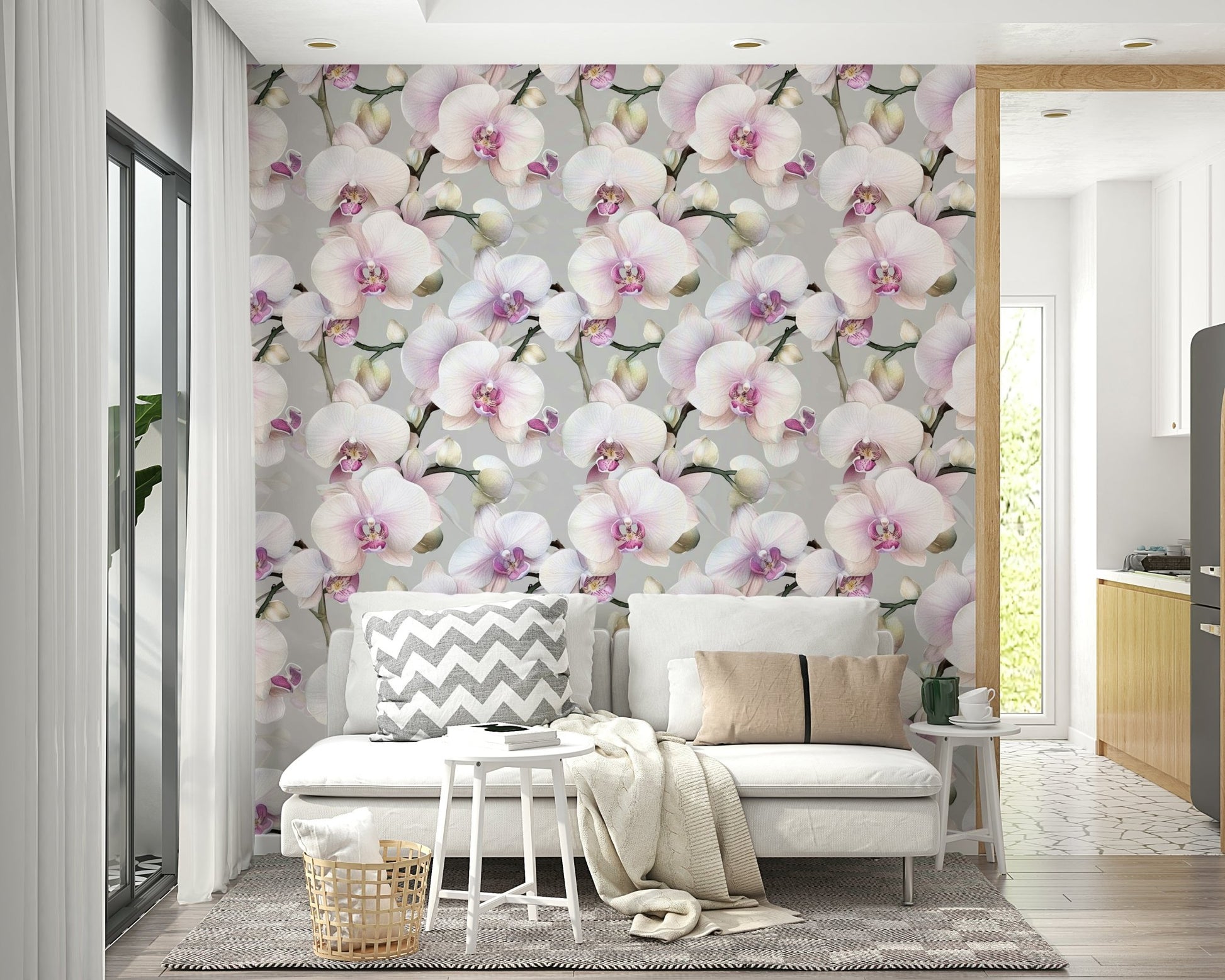 Orchid wallpaper for walls adding luxury and tranquility.

