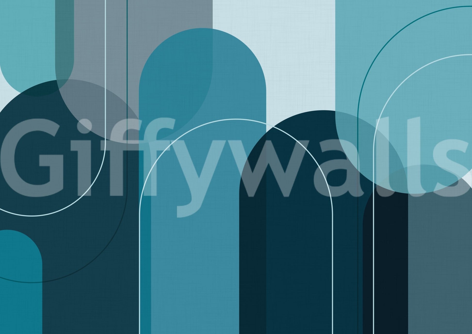 Minimalist arch wall mural in coastal turquoise palette

