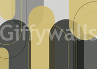 Yellow and grey abstract mural with soft curves

