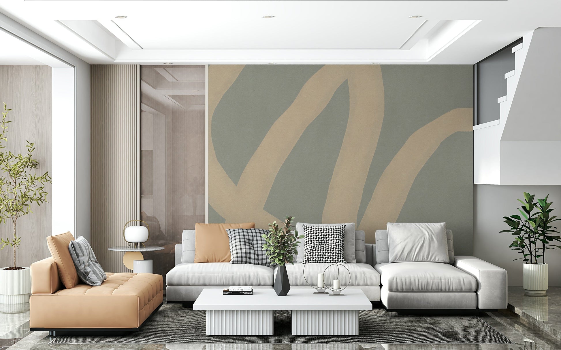 An artistic minimalist form mural for home decor.