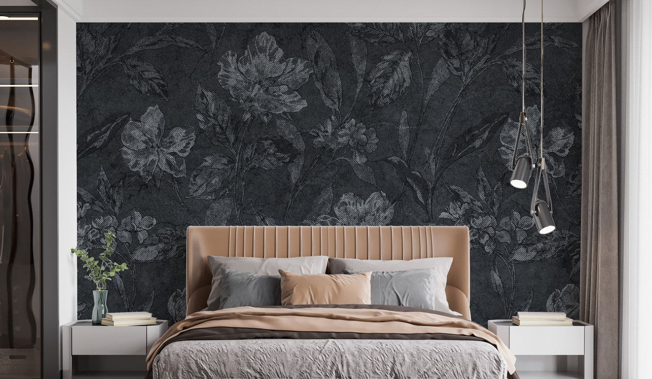 black floral wallpaper mural