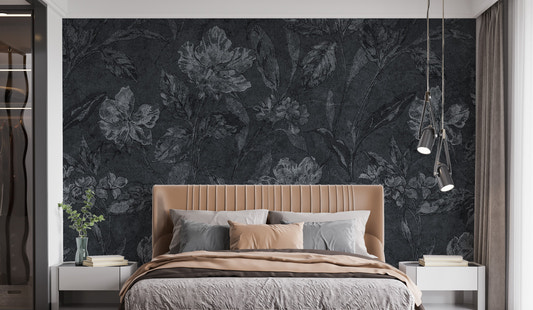 black floral wallpaper mural