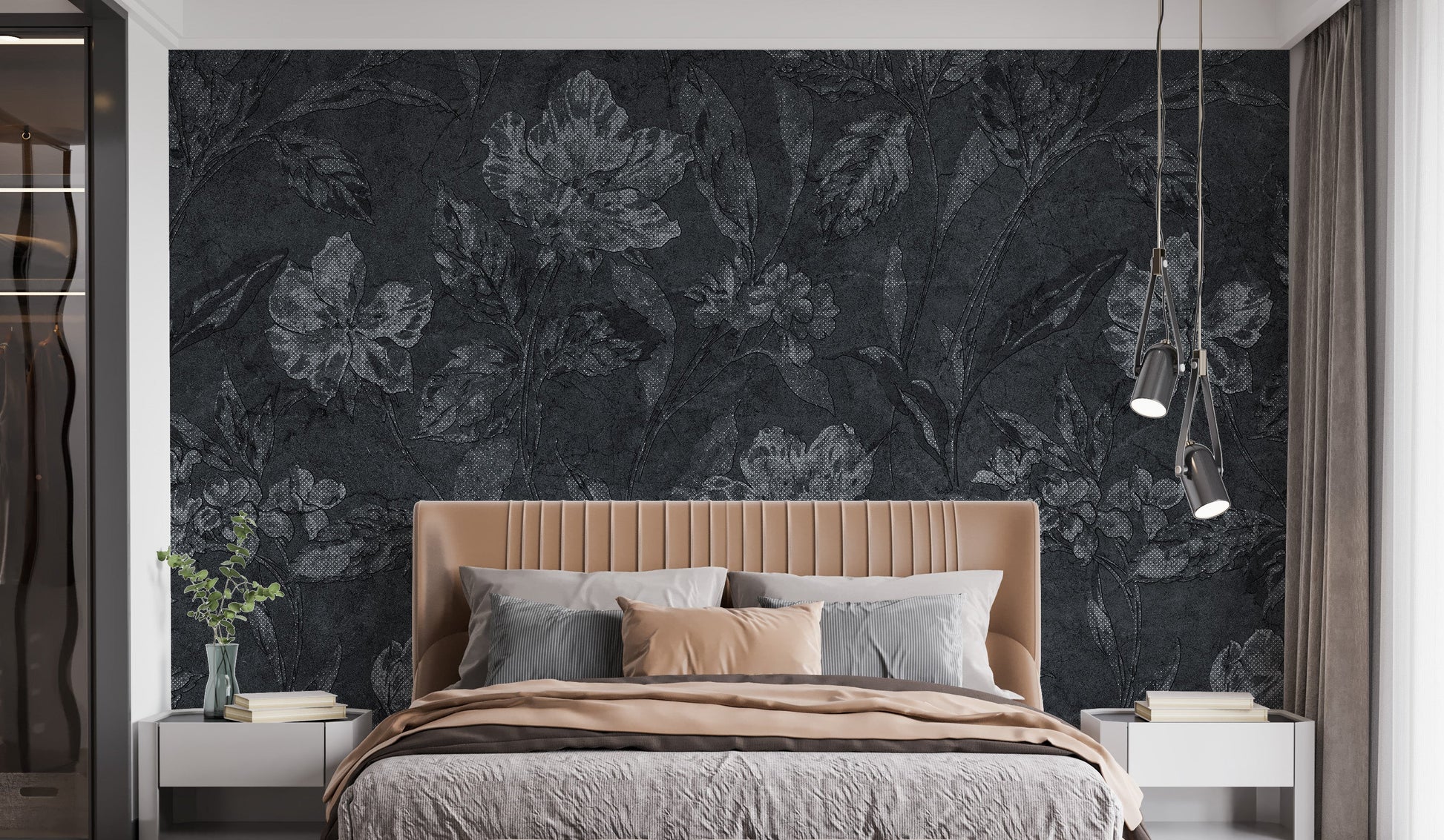 black floral wallpaper mural