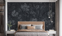 black floral wallpaper mural