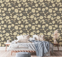 Cosmos Flower Gray Wallpaper in a bedroom with peel and stick material for a quick floral refresh.